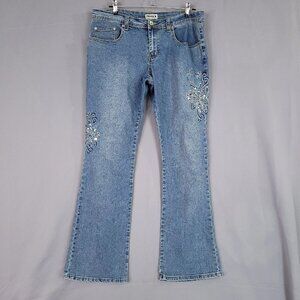 Traxx Blue Embroidered Mid Rise Straight Leg Women's Jeans